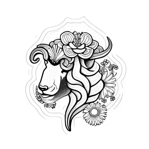 Aries Head With Flowers