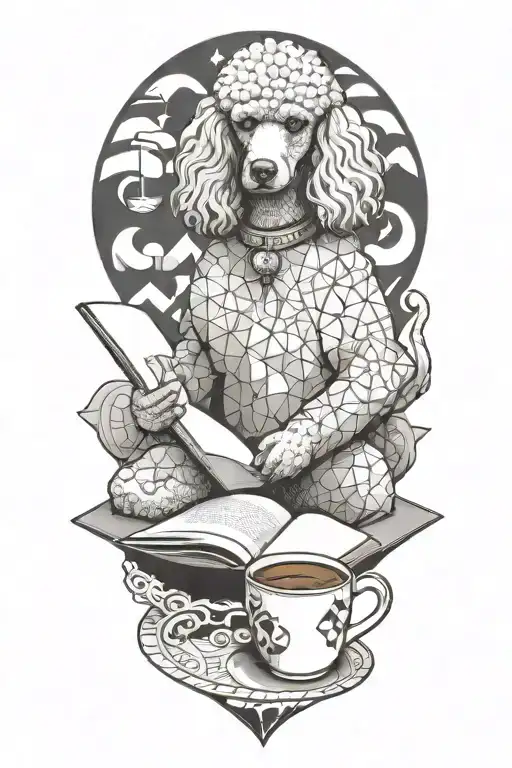 A Poodle Reading A Book With A Cup Of Coffee On The Beach