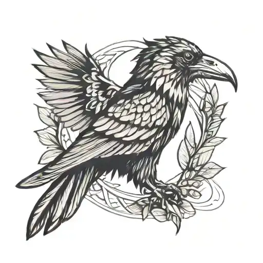 Crow Flying Holding A Laurel Wreath Crown