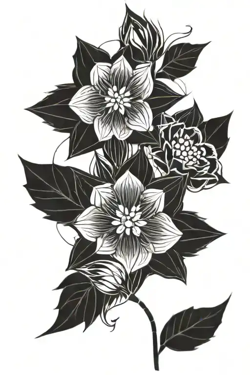 Simple Vertical Floral Tattoo Incorporating 2 Dates