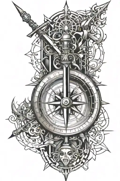 Open Compass With Sword Piercing