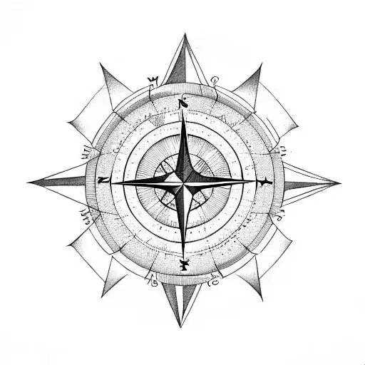 Point Of Compass With Five Astrological Symbols Inside It