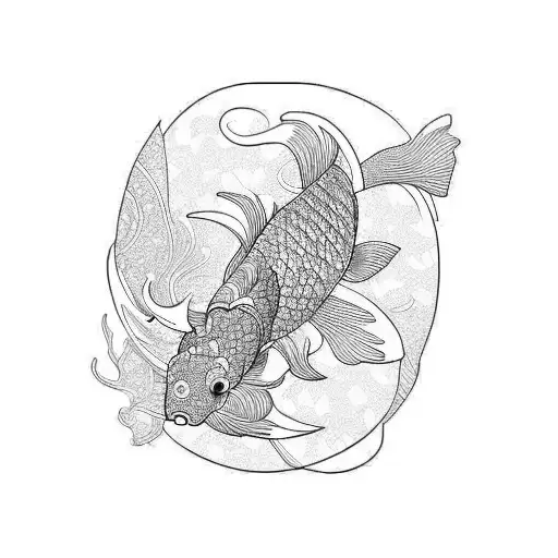 A Blackwork Tattoo Of A Japanese Koi Fish Playing A Grand Piano