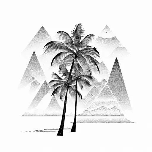 Beach With Palm Tree And Mountains