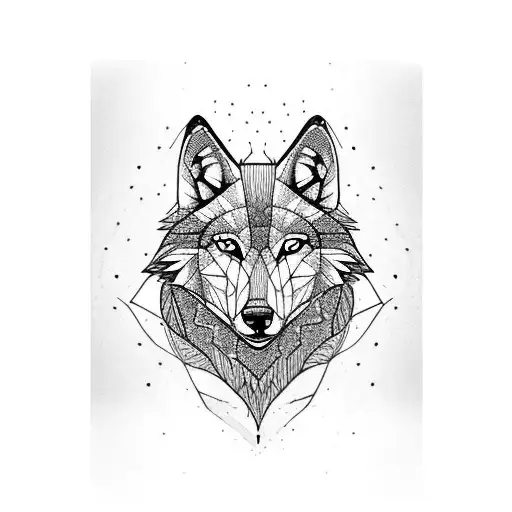 A Realistic Wolf Head With Half The Face In Geometric Style