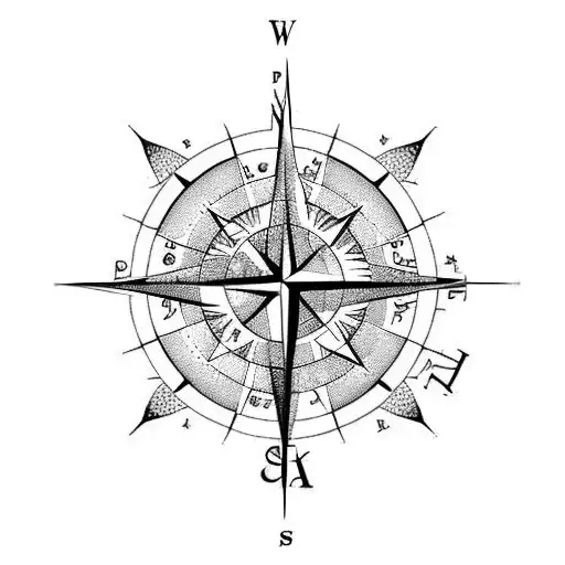 5 Point Of Compass With Astrological Symbols Inside It