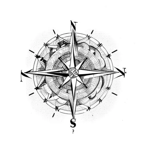 Point Of Compass With Five Astrological Symbols