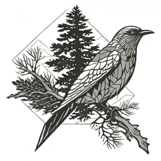 Bird Flying Near Cedar Tree Silhouette