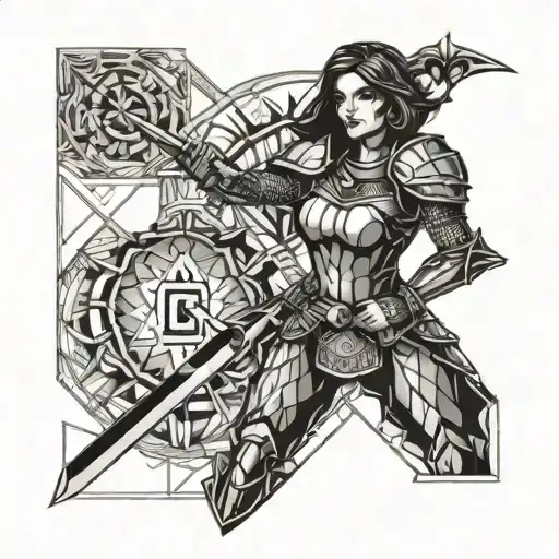 Shaurya Name With Strong Girl Wearing Armour Holding A Sword