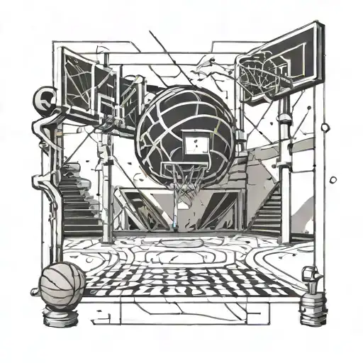 A Richly Detailed Basketball Court Scene With Elements Of Finance Incorporated Into The Background