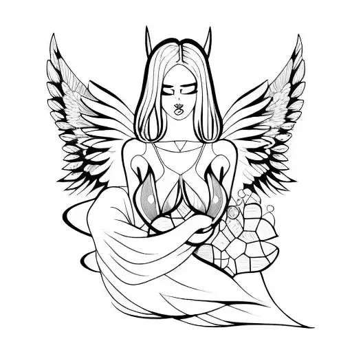 A Sensual Silhouette With Angel Wings Embracing A Heart