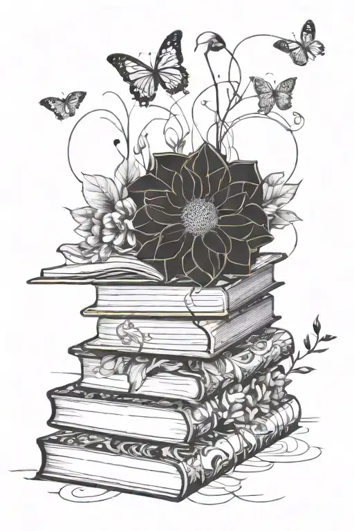 Geometric Books With Music And Flowers Intertwined