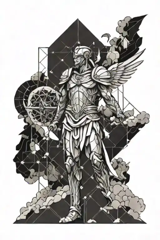 Angelic Warrior Standing On A Cloud Storm