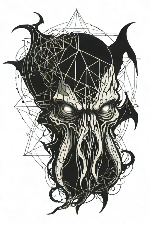 Sketch Of A Cthulhu Head Tattoo Without Wings With A Pentagram In The Background