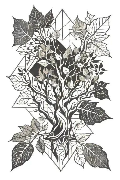 Tree And Leafs Around A Leg Sleeve