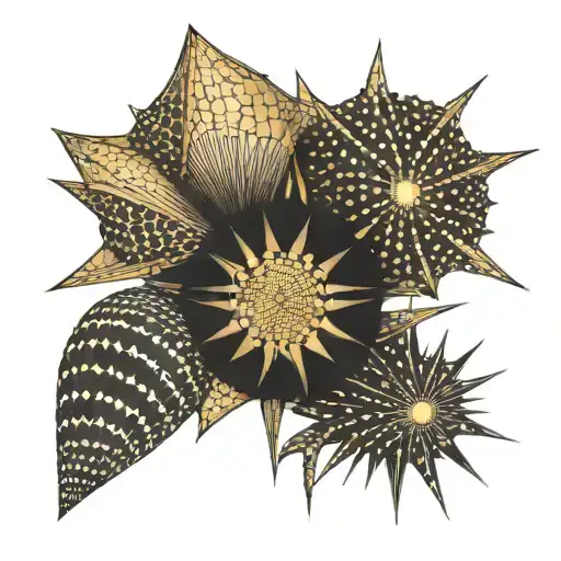 Sea Urchin Star Fish And Sea Shell Turn Golden Ratio