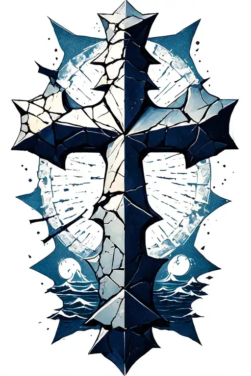 Broken Stone Cross Tattoo Navy Ship