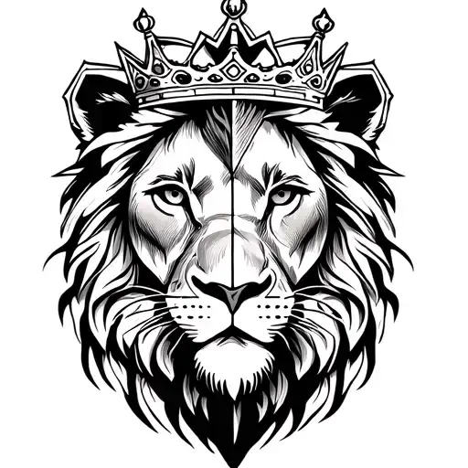 Lion Wearing A Crown Half And Half Face