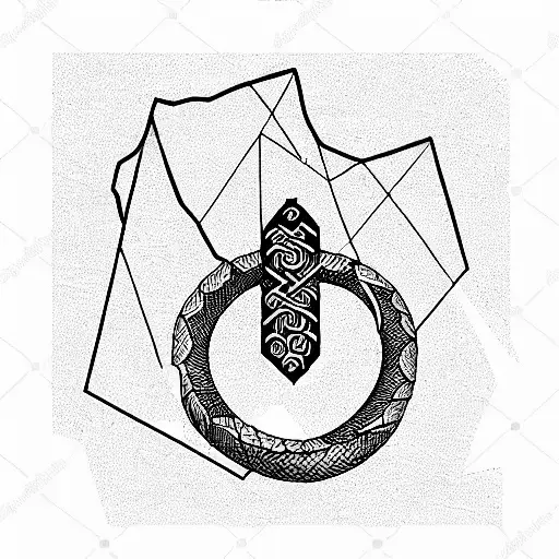 Chaotic Blackwork Mountain With Ouroboros Snake Behind And A Fermata Symbol