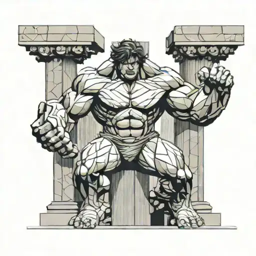 Incredible Hulk Standing Between Two Roman Columns Forming The Roman Numeral 2 And Pushing Them Out