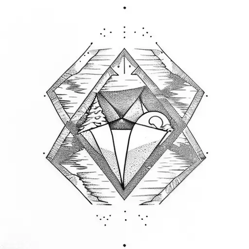 Camping Theme With Lake Inside Of A Diamond Shape