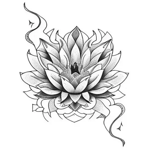 Phoenix Coming From Lotus With 2 Stargazier Lillies On Both Sides Of The Phoenix