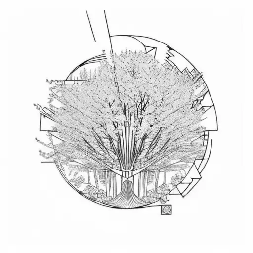 Cherry Blossom Tree In The Style Of Frank Lloyd Wright