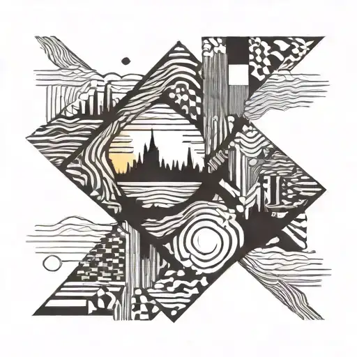 Sunset Scene With Pieces Made Wavy And Distorted