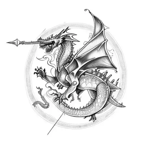 Knight Fighting A Fire Breathing Dragon