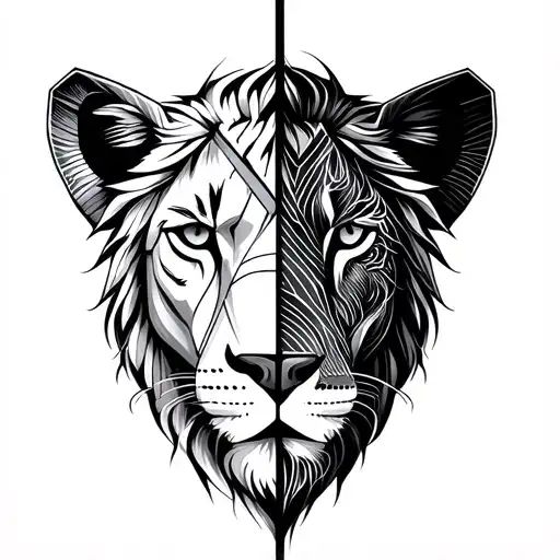 Minimalist Tattoo Of A Half Leo Zodiac Head And A Half Capricorn Zodiac Head