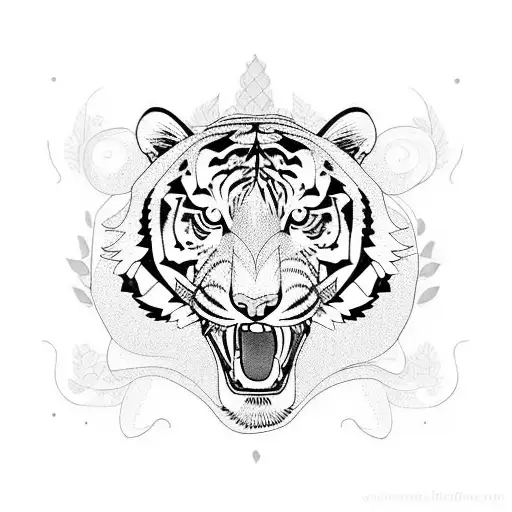 Tiger With Lily Flowers