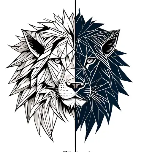 Geometric Leo And Capricorn Head Combined Half And Half