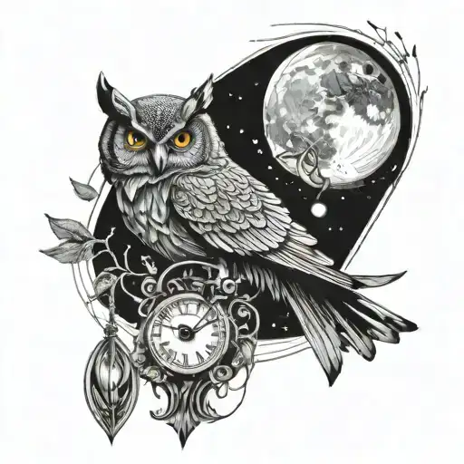 Owl Under Moon Holding Anatomical Heart Salvador Dali Clock Melting