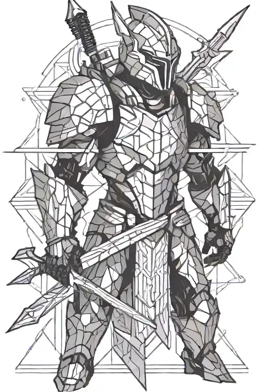 Futuristic Armored Warrior Holding A Sickle Sword Illuminated
