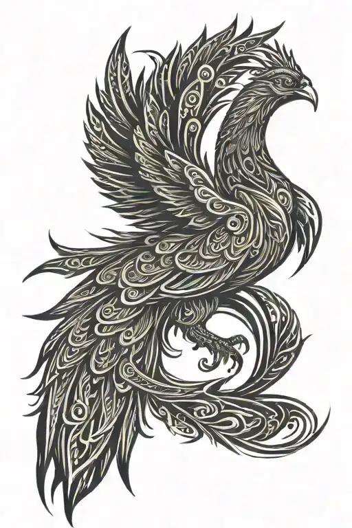 Peaceful Flying Phoenix With Wings Open And Flames