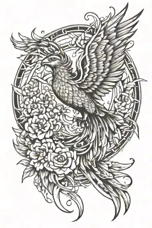 Peaceful Flying Phoenix With Flowers
