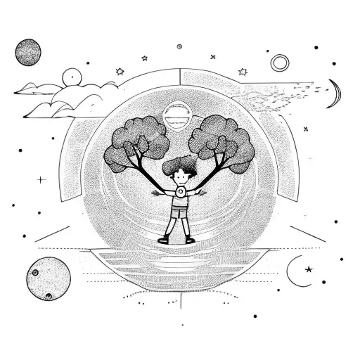 Boy With A Tree And Planets Above