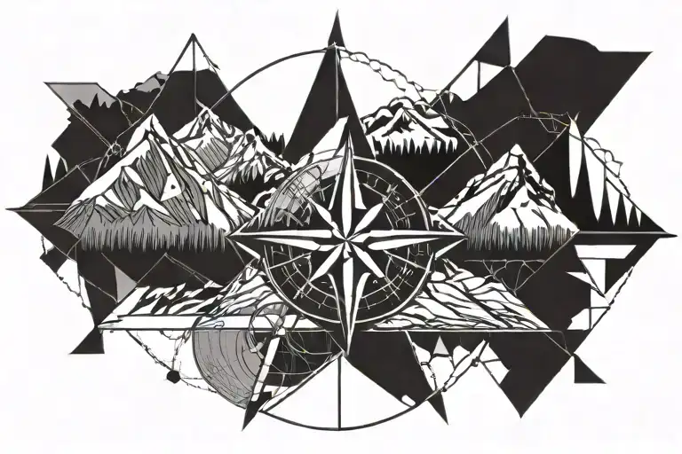 Colorado Mountains With Compass Rose Intertwined