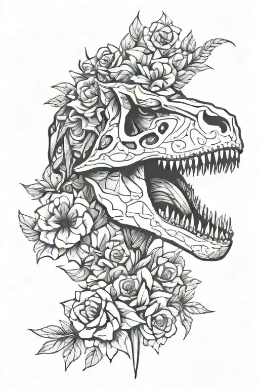 T-rex Skull Flower Intertwined