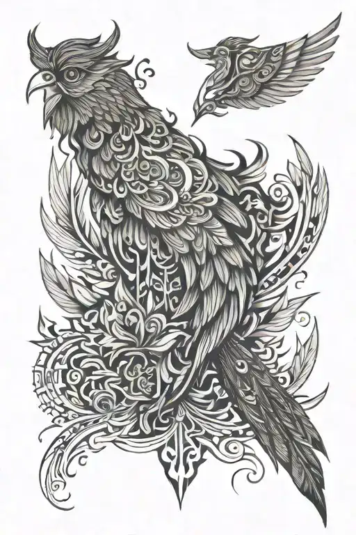 Phoenix And Unalome Design Rising