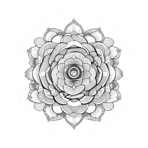 A Floral Mandala With Roses In Blackwork Style