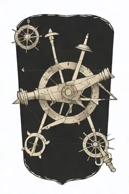 Sextant Terchnical Drawing On Faded Ancient Map Without Frame