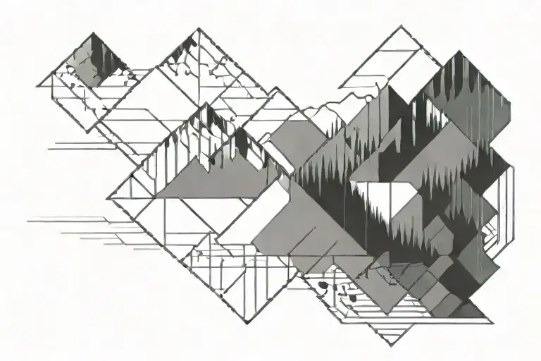 Pixelated Mountain Landscape With Cyber Sigilism