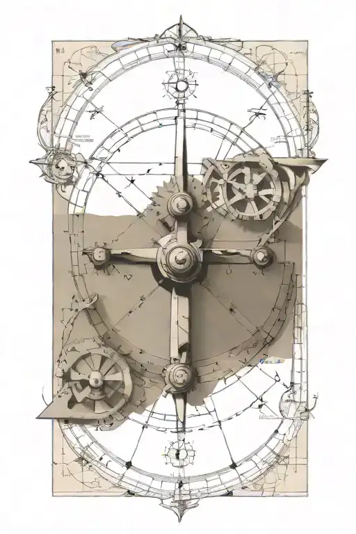 Sextant Terchnical Drawing On Faded Ancient Map Without Frame
