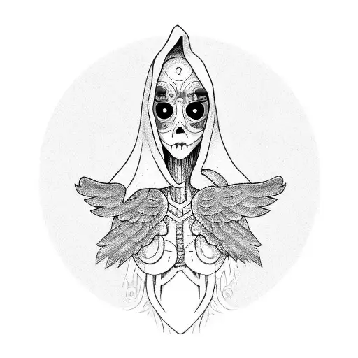A Girl Grim Reaper Full Body With Her Eyes Covered And Wings