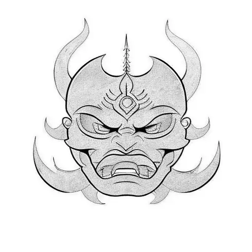 A Tattoo That Covers Up A Medium Sized Oni Mask