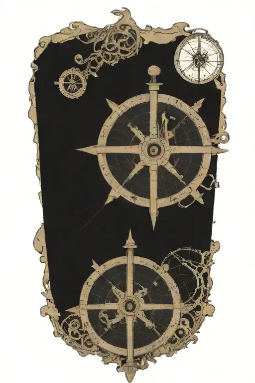 Sextant Terchnical Drawing On Faded Ancient Map Without Frame