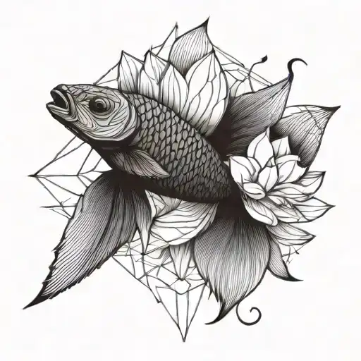 Fighting Fish Over Lotus Flower Blooming