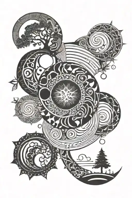 Wave Spiral Sun Moon Tree Women Camping Peace