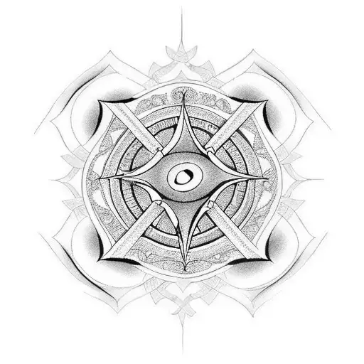 A Blackwork Tattoo Of A Maltese Cross Made Up Of Music Notes And Sheet Music